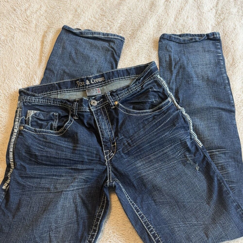 Axe & Crown 33x34 Mens Slim Fit Straight Embroidered Jeans Y2K
